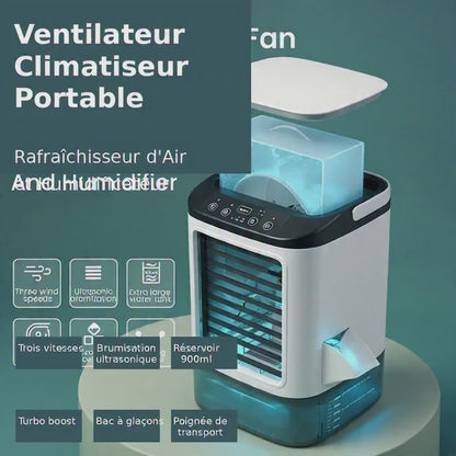 Mini Climatiseur Portable USB – Rafraîchisseur d'Air 3-en-1 avec Brumisateur & Veilleuse LED – Réservoir 1400 ml